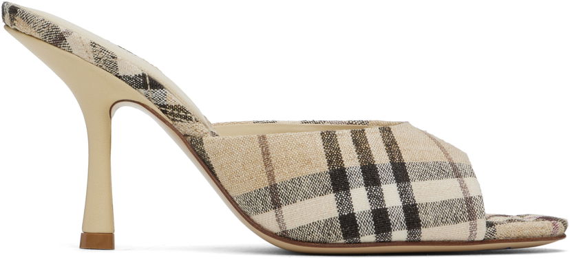 Odjeća Burberry Burberry Check Linen Blend Mews High Heel Mules Bež | 8102491