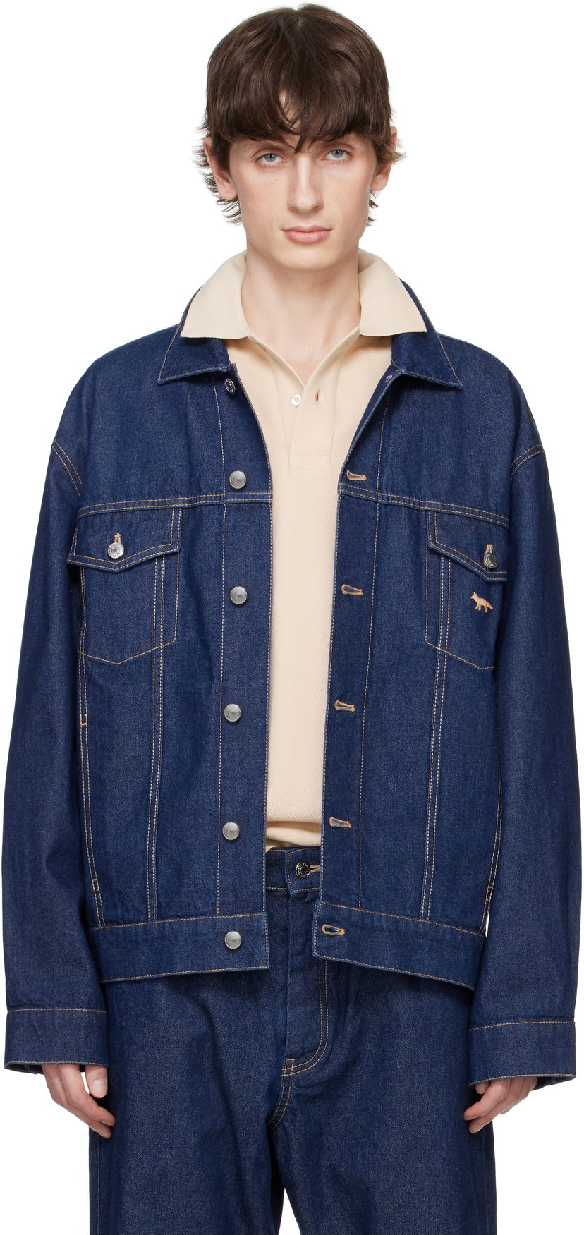 Bomber jakna MAISON KITSUNÉ Maison Kitsuné Profile Fox Denim Trucker Jacket Plava | OM02103WW0081