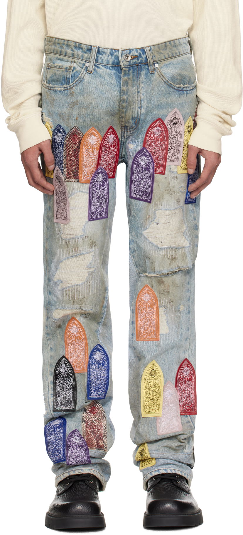 Jeans Who Decides War Who Decides War Patched Distressed Jeans Plava | 1120920030SS25