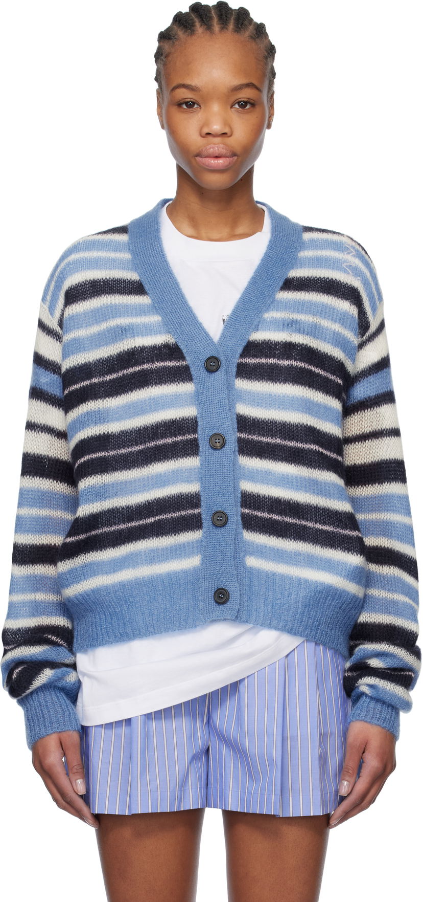 Džemper Marni Marni Striped Mohair Cardigan Plava | CDMD0388Q0 UFU178