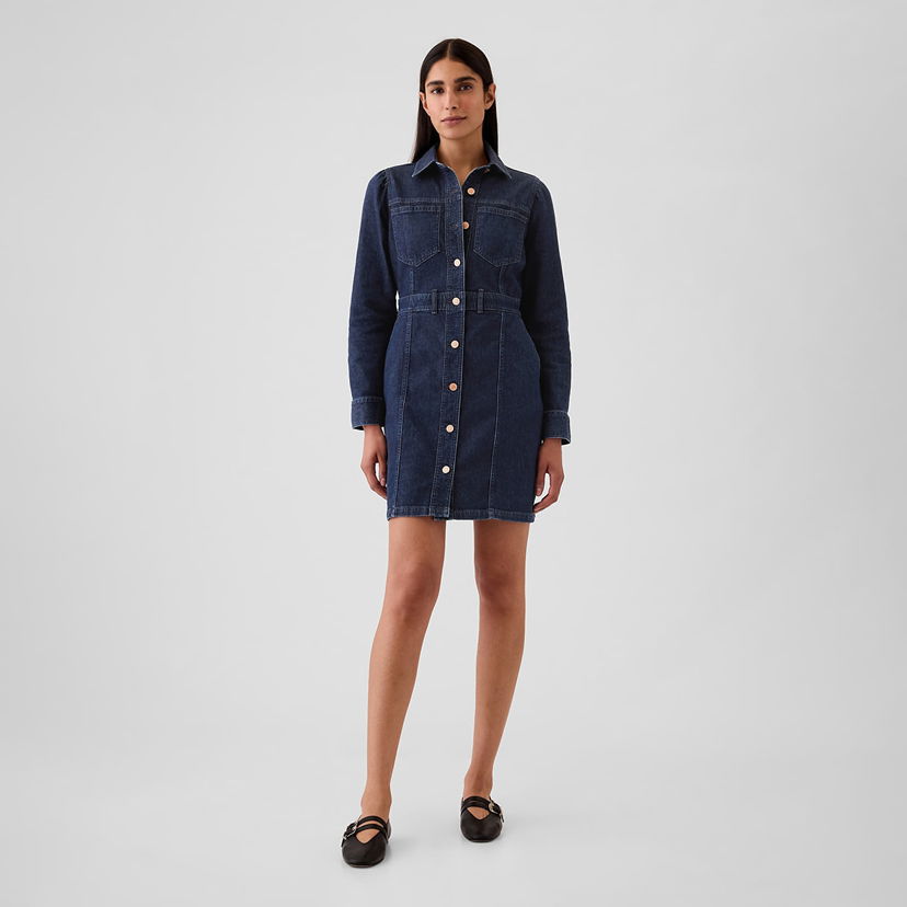 Haljina GAP Dress Denim Dress Dark Wash Indigo XS Crna | 517000-00