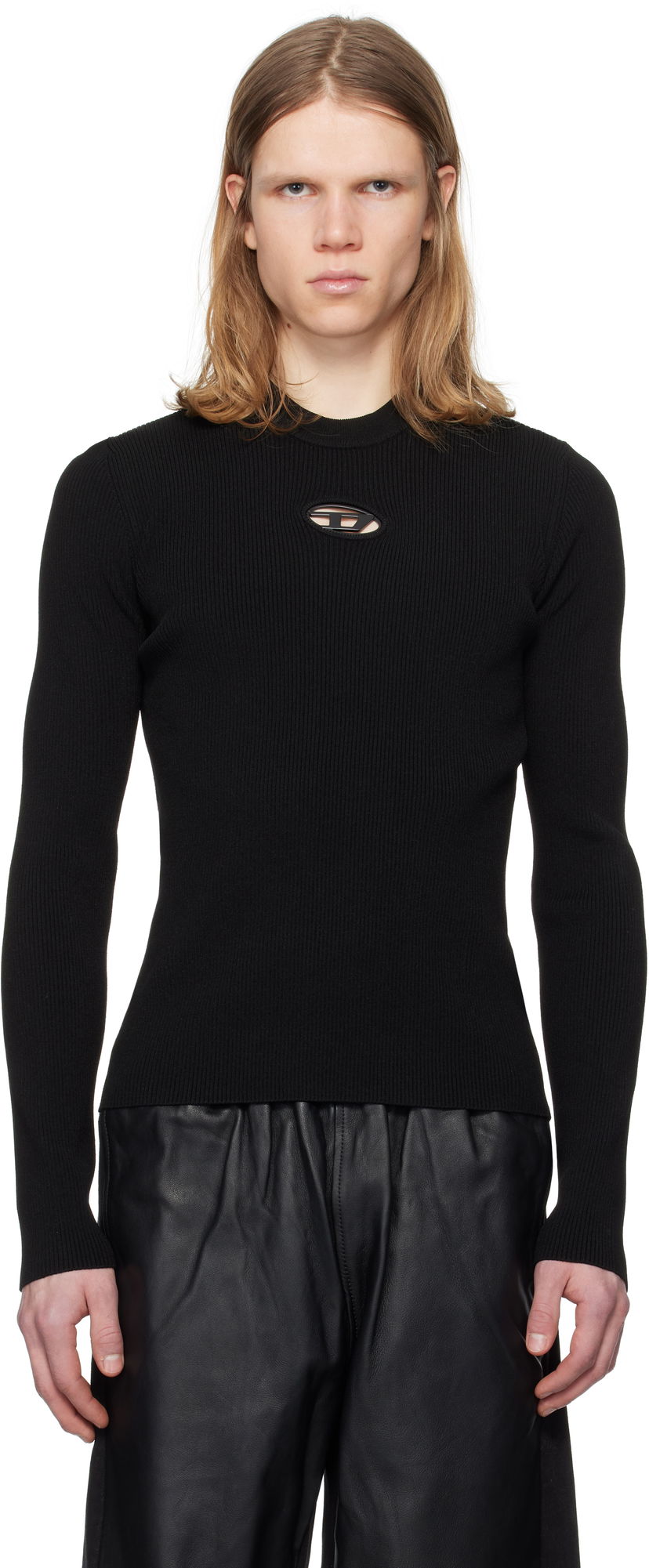 Džemper Diesel Diesel K-Zachary-Round Ribbed Fitted Sweater Crna | A16877-0DLAX-9XXA