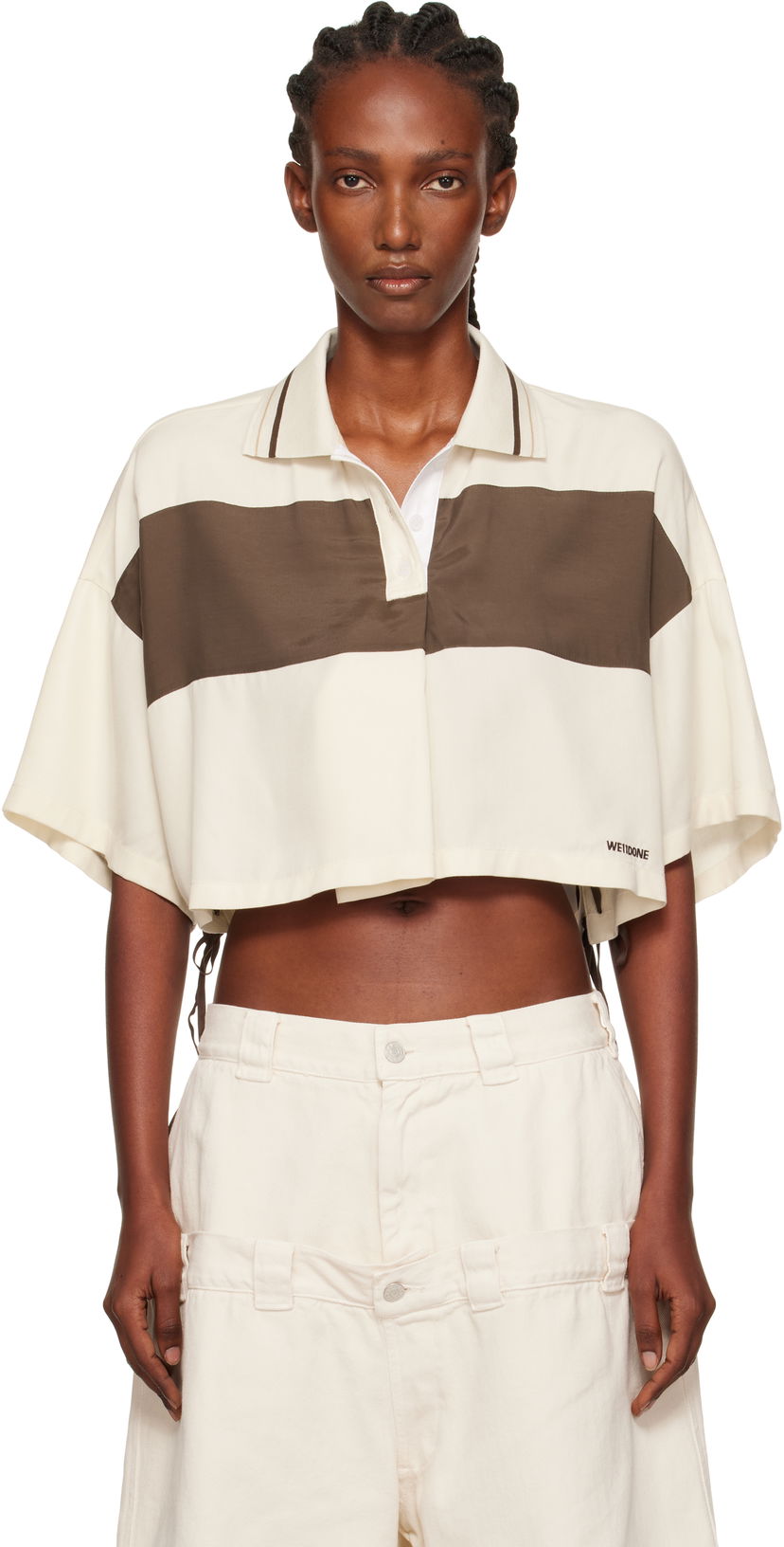 Polo majica We11done Cropped Side Ribbon Polo Bež | WD-BL2-25-101-W-IV