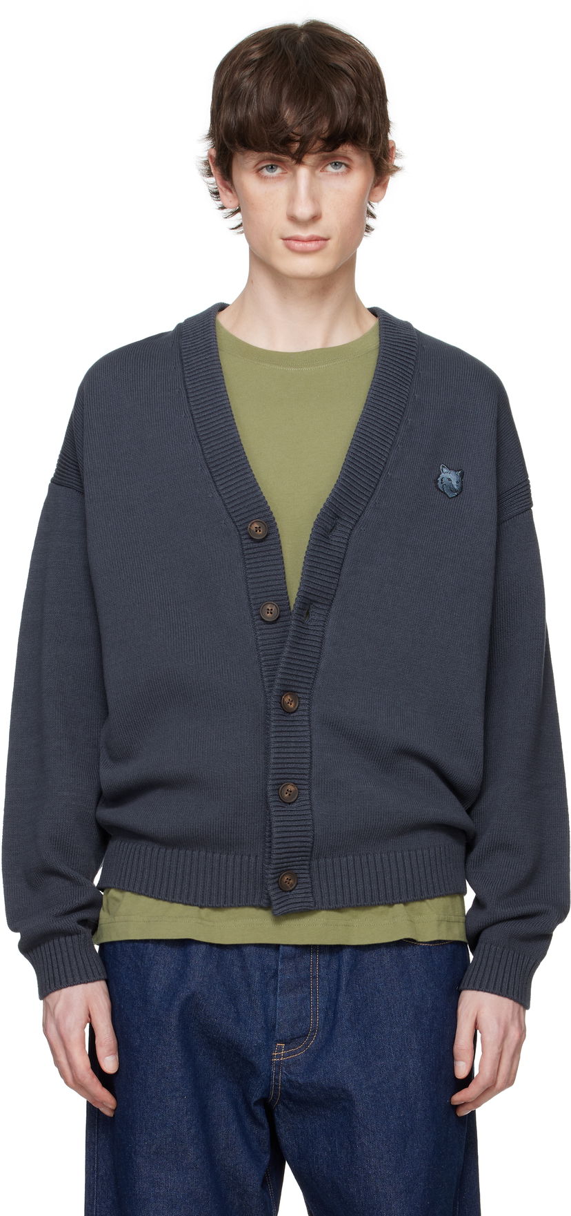 Džemper MAISON KITSUNÉ Maison Kitsuné Bold Fox Head Patch Comfort Cardigan Siva | OM00502KT1099