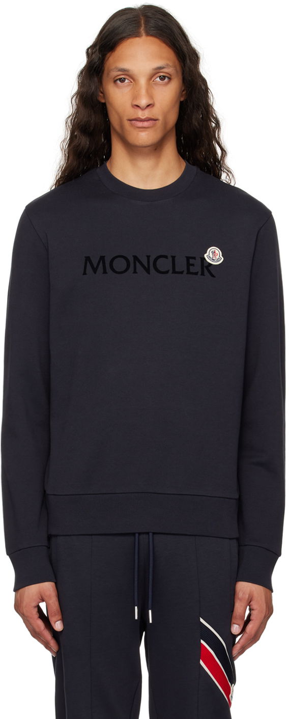 Majica kratkih rukava Moncler Navy Flocked Logo Sweatshirt Crna | J20918G00039809KR