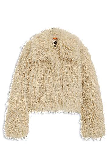 Jakna BOSS Cropped Mongolian Faux Fur Jacket Bež | 50547960, 0