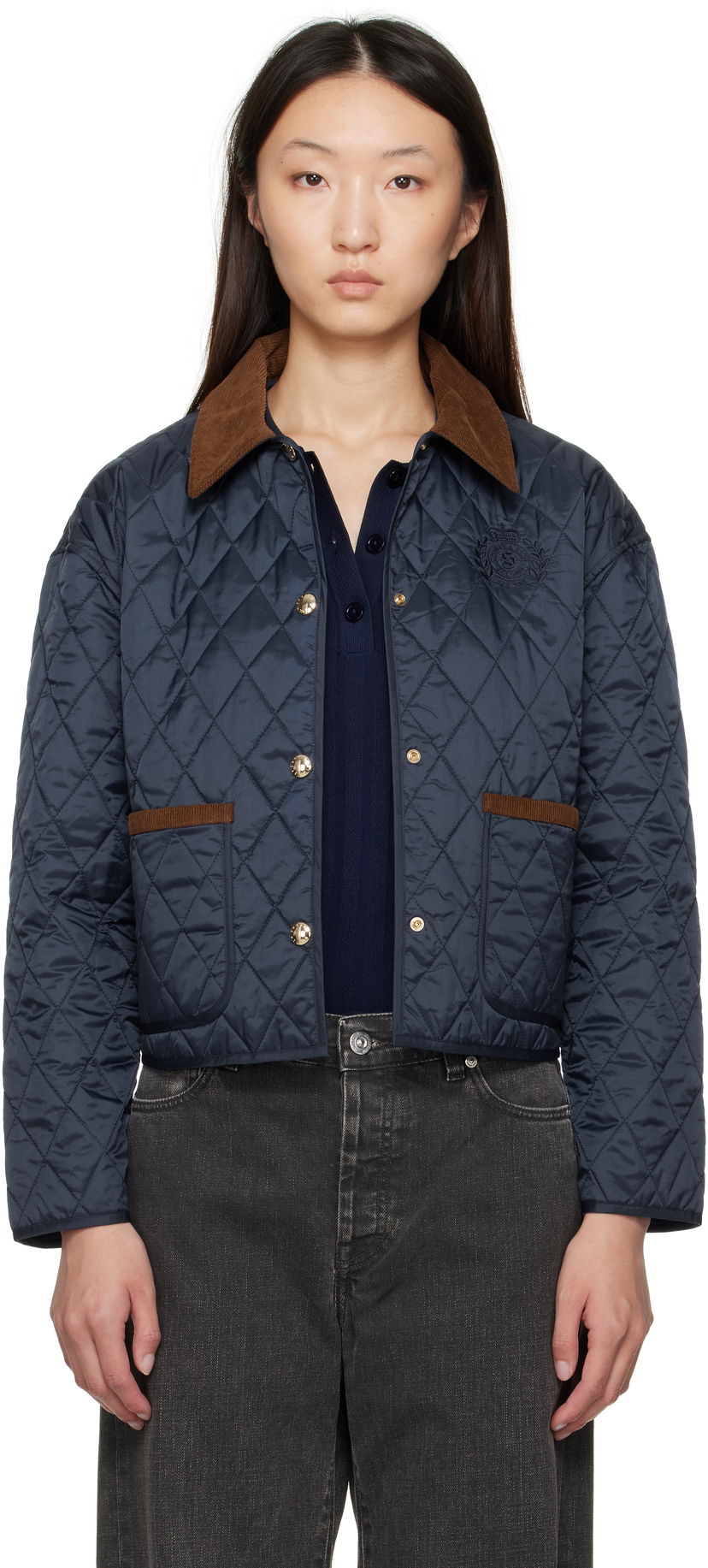 Jakna Sporty & Rich Sporty & Rich H&W Crest Cropped Quilted Jacket Tamnoplava | OW027620241BL106