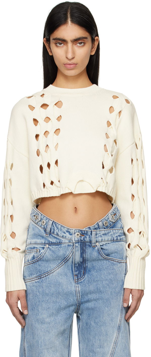 Džemper Feng Chen Wang Feng Chen Wang Cutout Cropped Sweater Bijela | FWS17KT07
