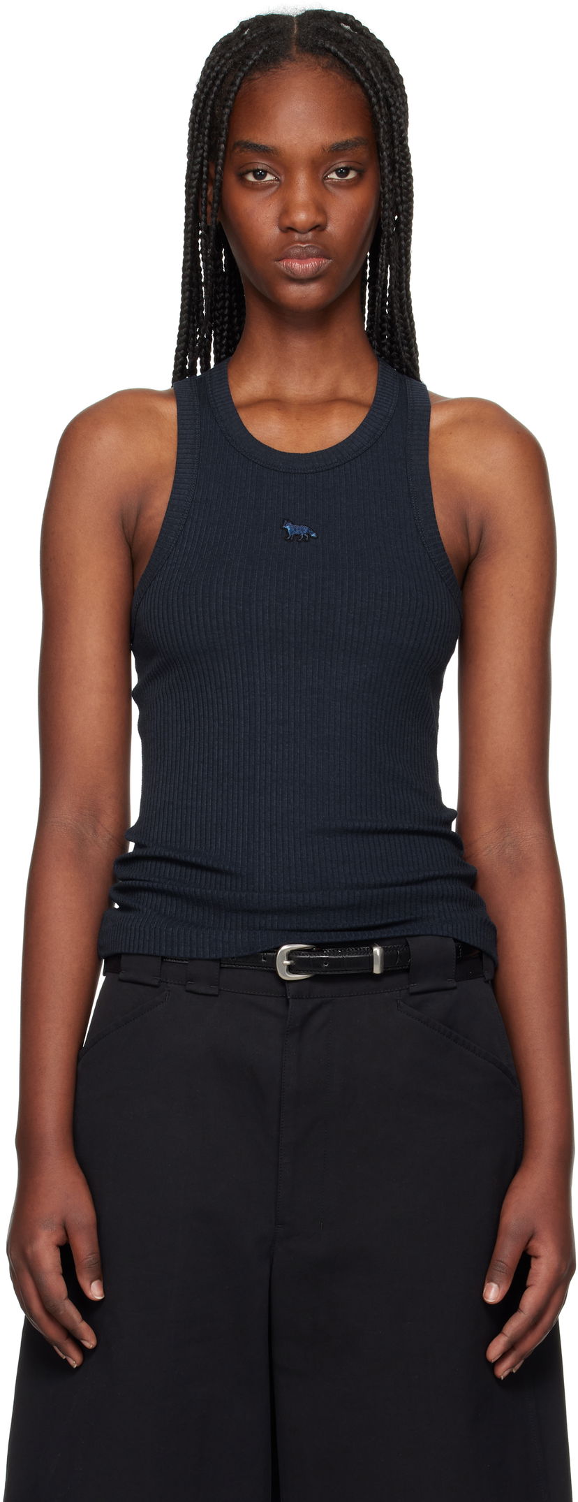 Majica bez rukava MAISON KITSUNÉ Maison Kitsuné Baby Fox Patch Ribbed Tank Top Tamnoplava | OW00604KJ0134