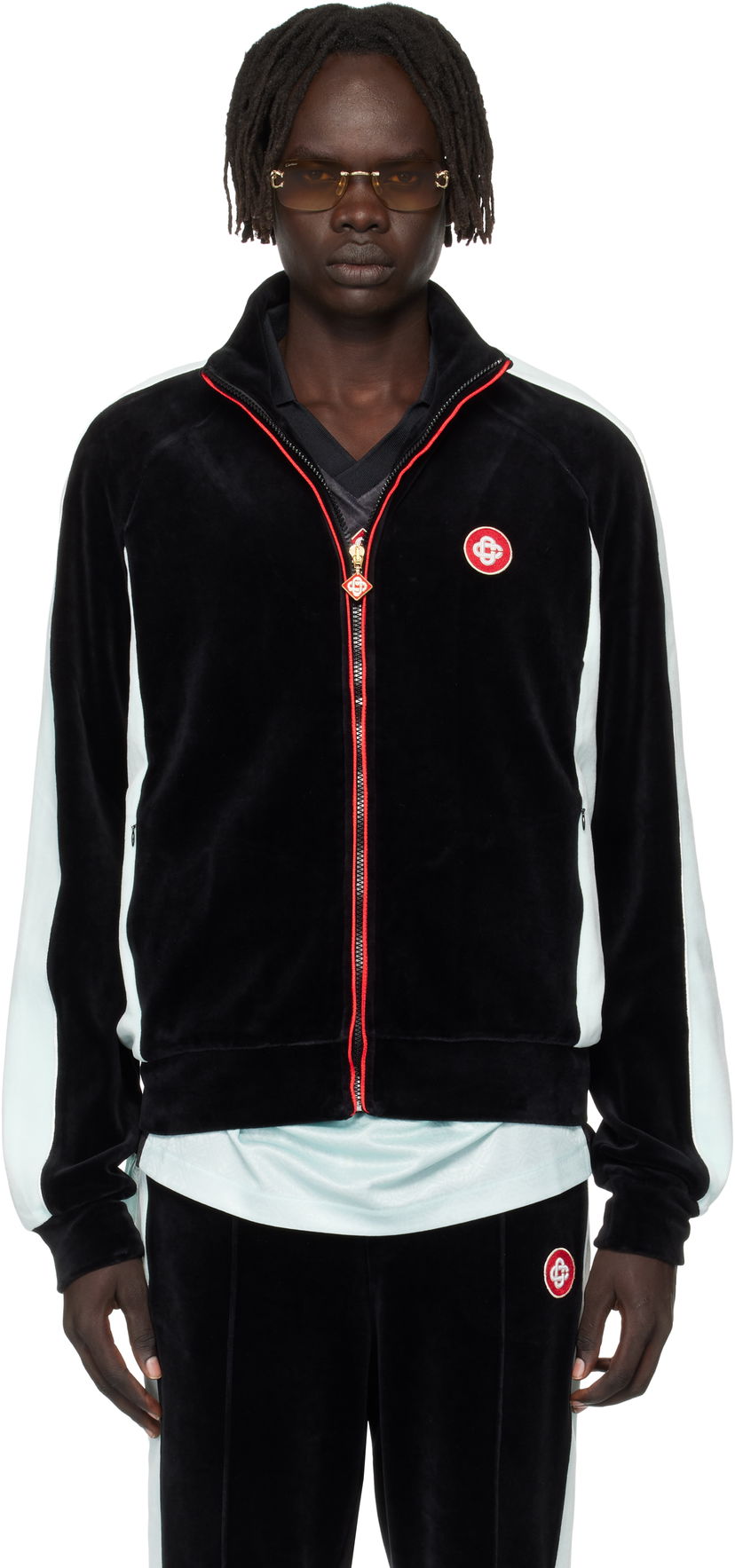 Jakna Casablanca Casablanca Velour Track Jacket Crna | MPF25-JTP-395-01