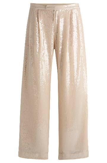 Hlače BOSS Sequined Stretch Wide-Leg Trousers Bež | 50524262, 0