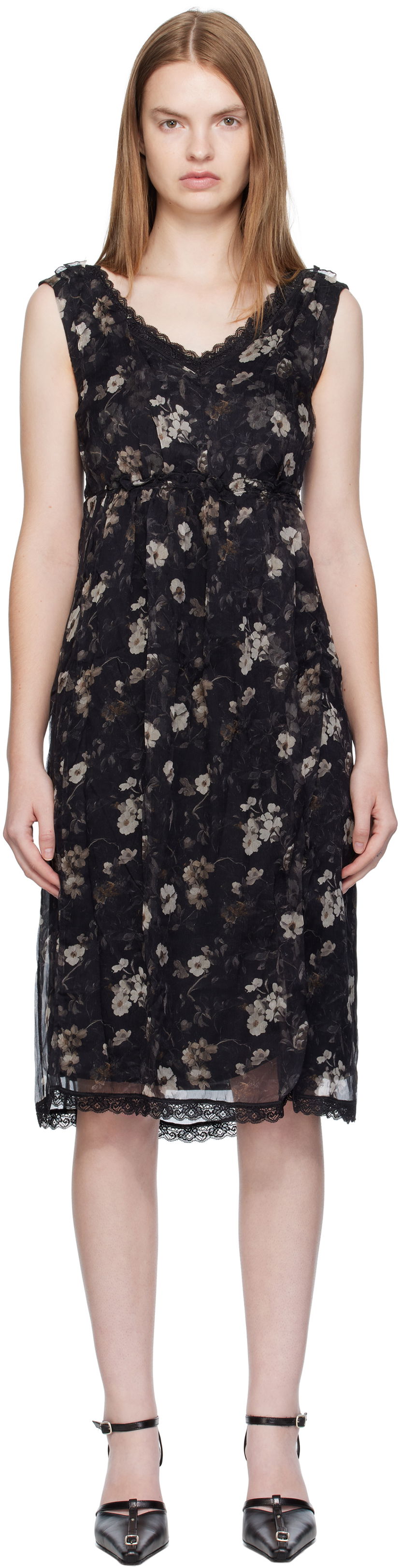 Haljina R13 R13 Sleeveless V-Neck Floral Midi Dress Crna | R13WR476-R589A