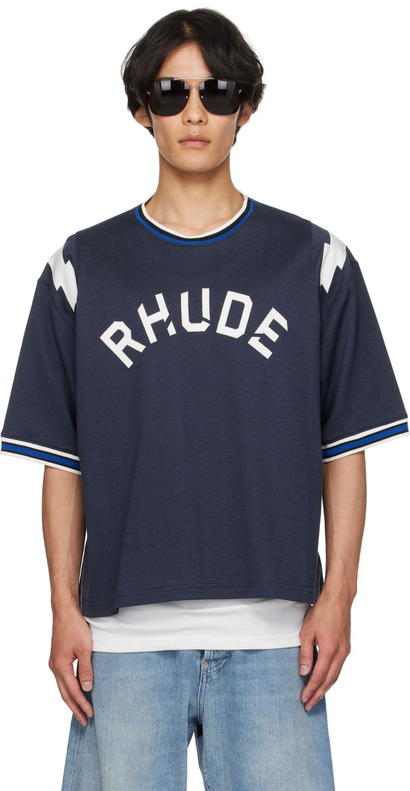 Majica kratkih rukava Rhude Rhude Logo Lightning Ringer T-Shirt Tamnoplava | RHPF25TT01729