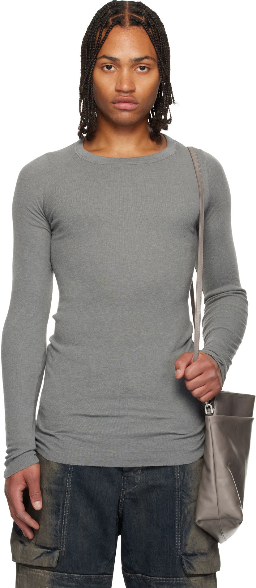 Majica kratkih rukava Rick Owens Rick Owens Concordians Ribbed Long-Sleeve T-Shirt Siva | RU02E1250 RJR