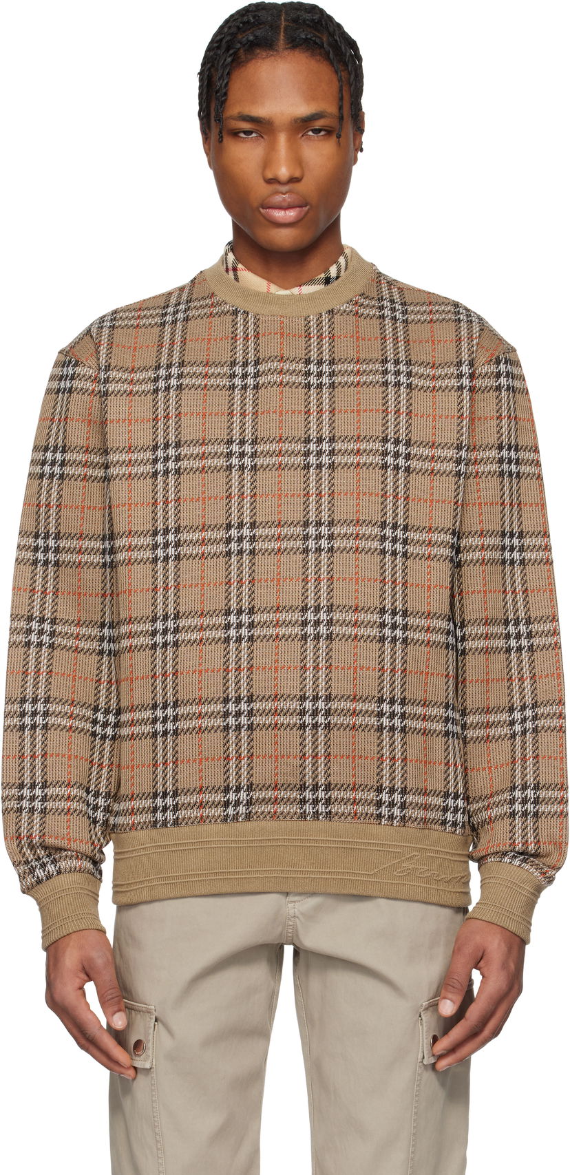 Džemper Burberry Burberry Check Cotton Blend Sweater Smeđa | 8102882