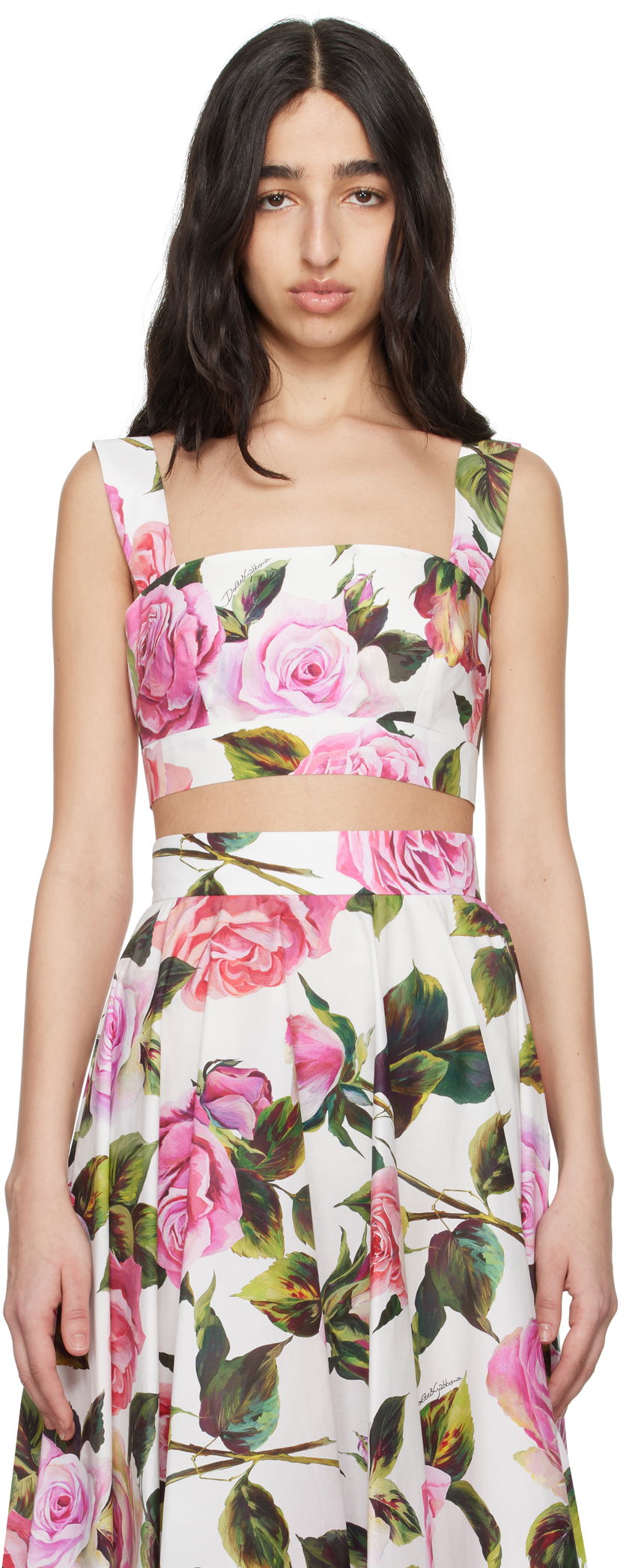 Suknja Dolce & Gabbana Dolce&Gabbana Rose-Print Crop Top Bijela | F7U70T HS5S4