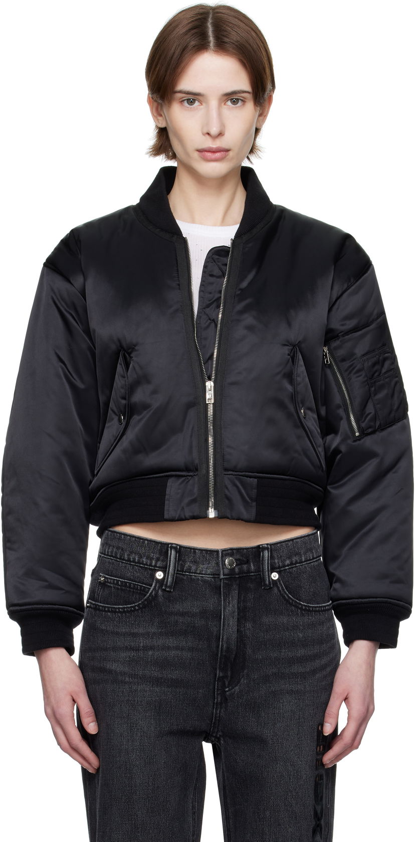 Bomber jakna Alexander Wang Alexander Wang Logo-Embroidered Cropped Bomber Jacket Crna | 1WC1253278