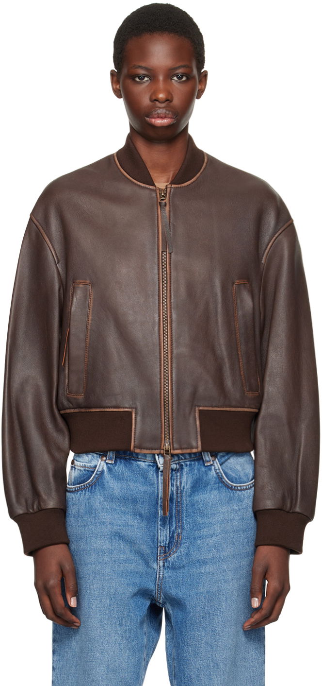 Bomber jakna Max Mara Weekend Max Mara Nappa Leather Bomber Jacket Smeđa | 2425446031600