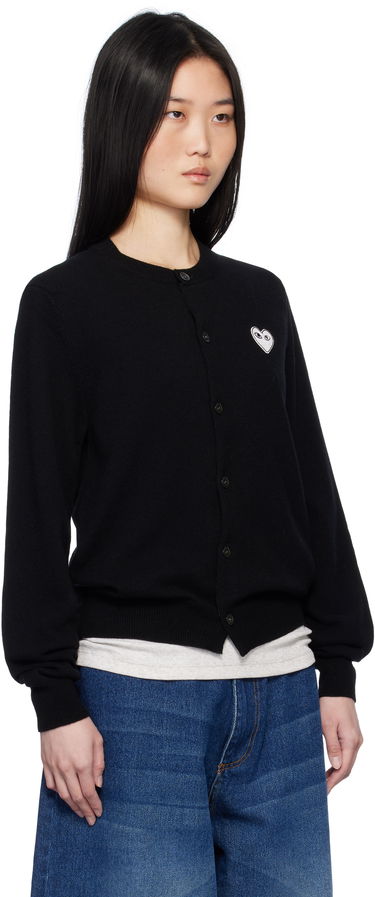 Džemper Comme des Garçons Black Cardigan With White Heart Crna | AX-N061-051, 1