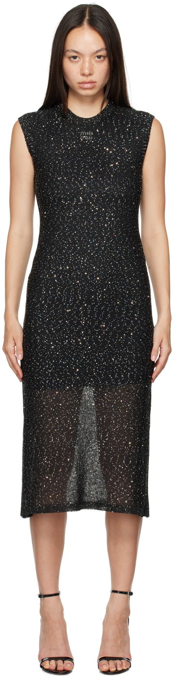 Haljina MSGM Black Glitter Midi Dress Crna | 3741MDA195 247784