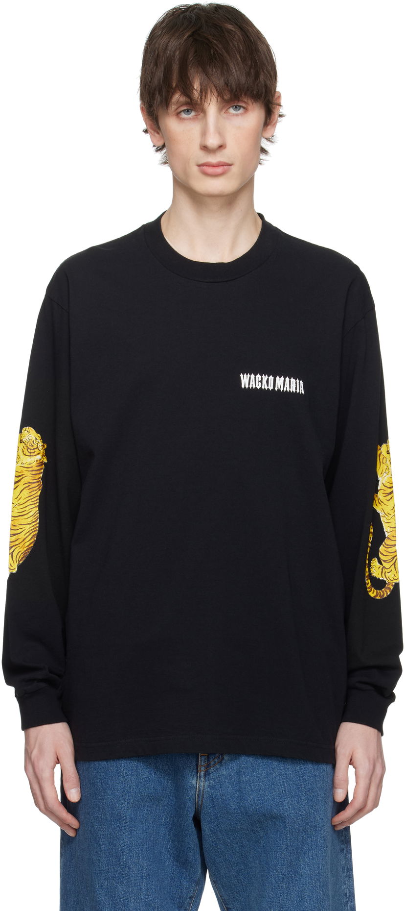 Majica kratkih rukava WACKO MARIA Wacko Maria Washed Tiger Print Crew Neck Longsleeve T-Shirt Crna | 25SS-WMT-LT03