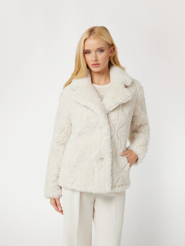Jakna GUESS Faux Fur Cropped Jacket Bijela | W4BL15WGHY0