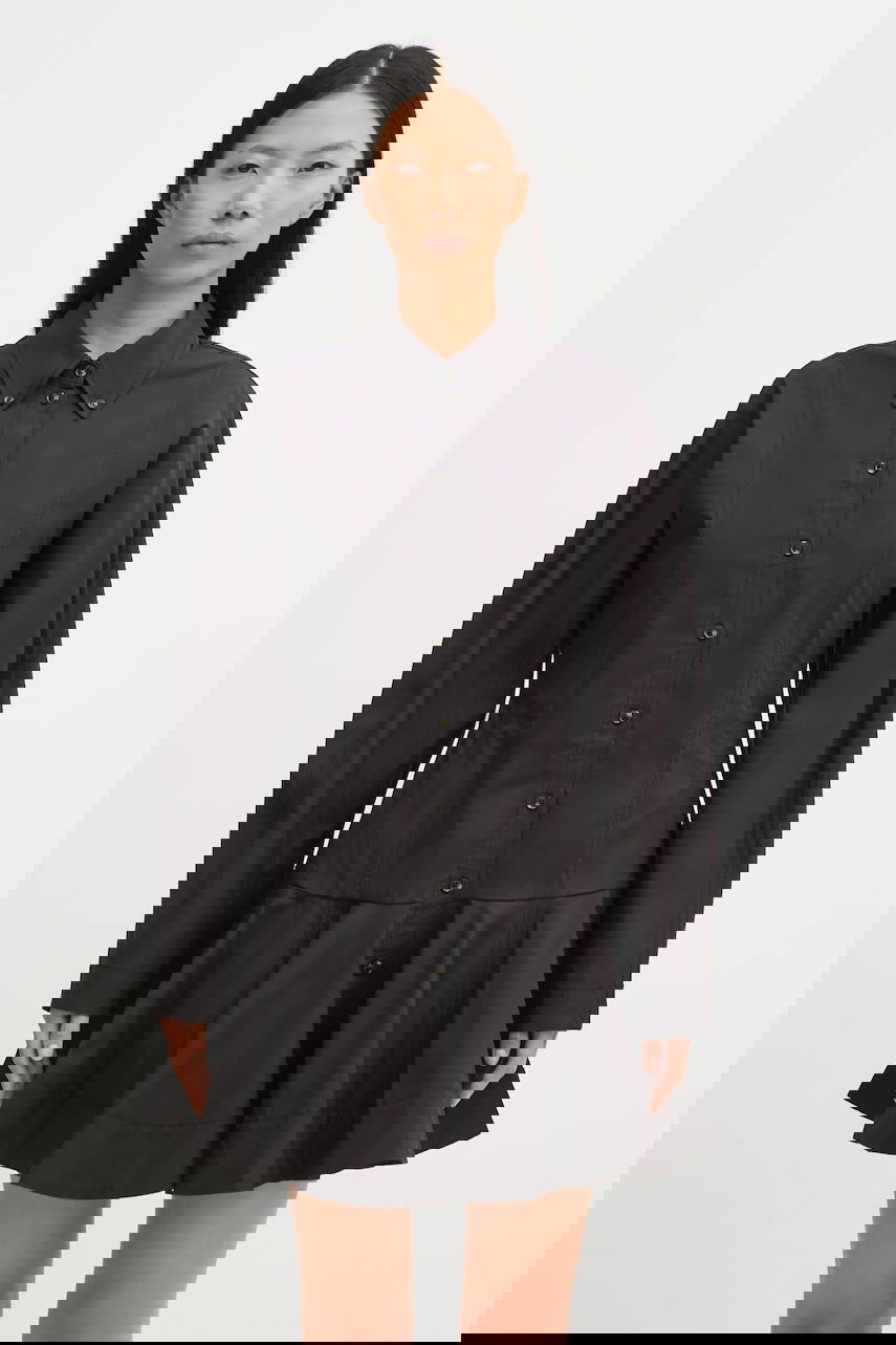 Haljina GANNI Stretch Cotton Buttoned Mini Shirt Dress Crna | W1001, 0