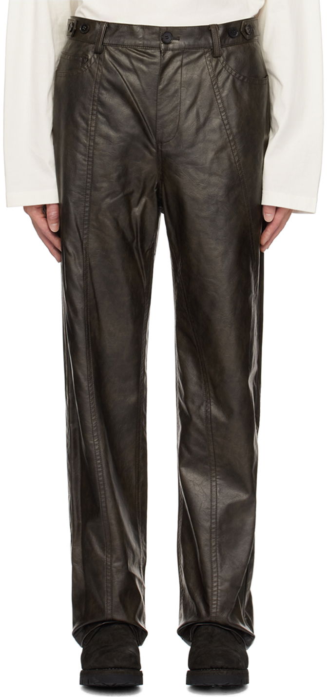 Hlače Feng Chen Wang Feng Chen Wang Faux-Leather Trousers Smeđa | FMF18TR09