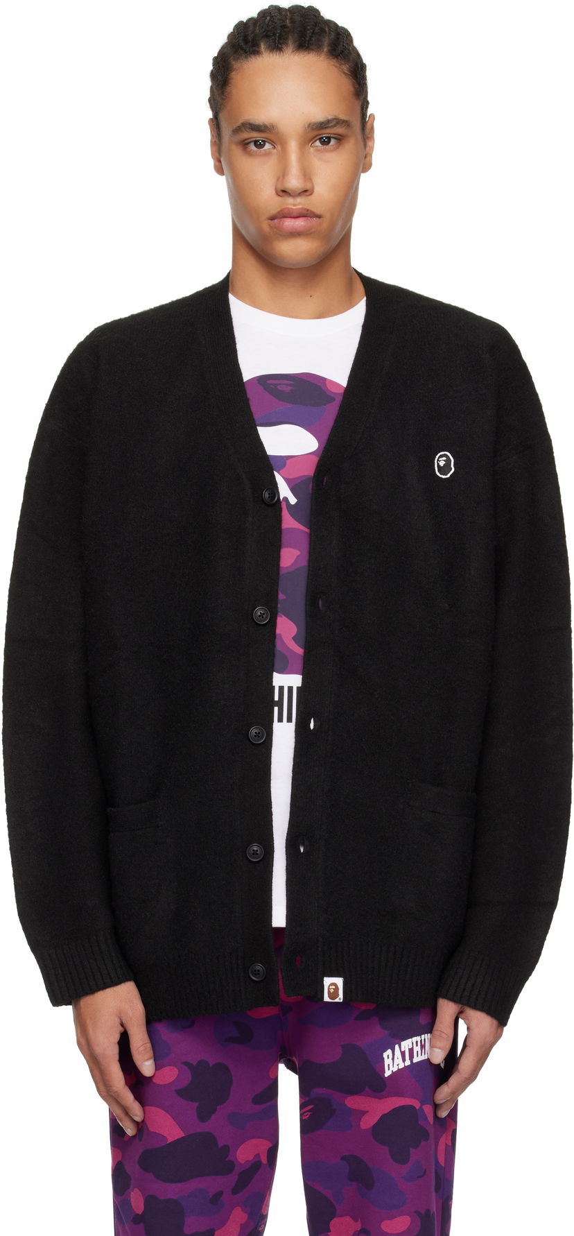 Džemper BAPE A Bathing Ape One Point Hairy Yarn Cardigan Crna | 001KNK801004M