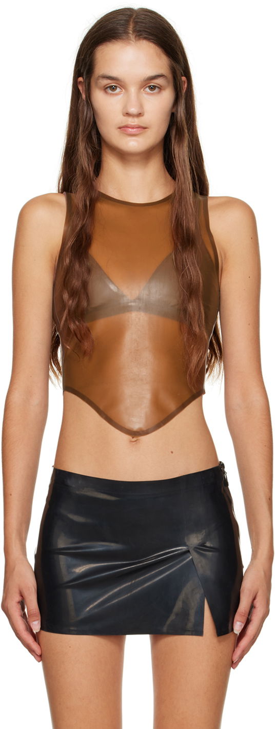 Majica bez rukava Miaou Miaou Jinx Sheer Tank Top Smeđa | 7044LTXBRW