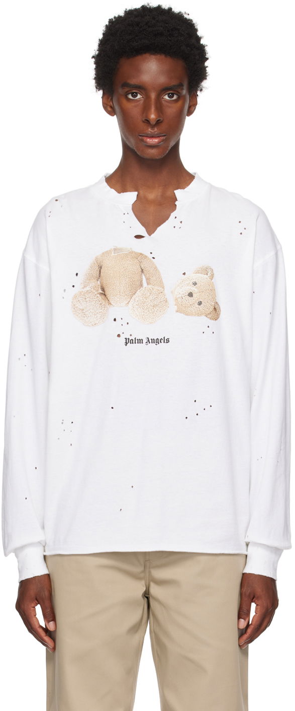 Majica kratkih rukava Palm Angels White PA Bear Long Sleeve Bijela | PMAB040S23JER0010160