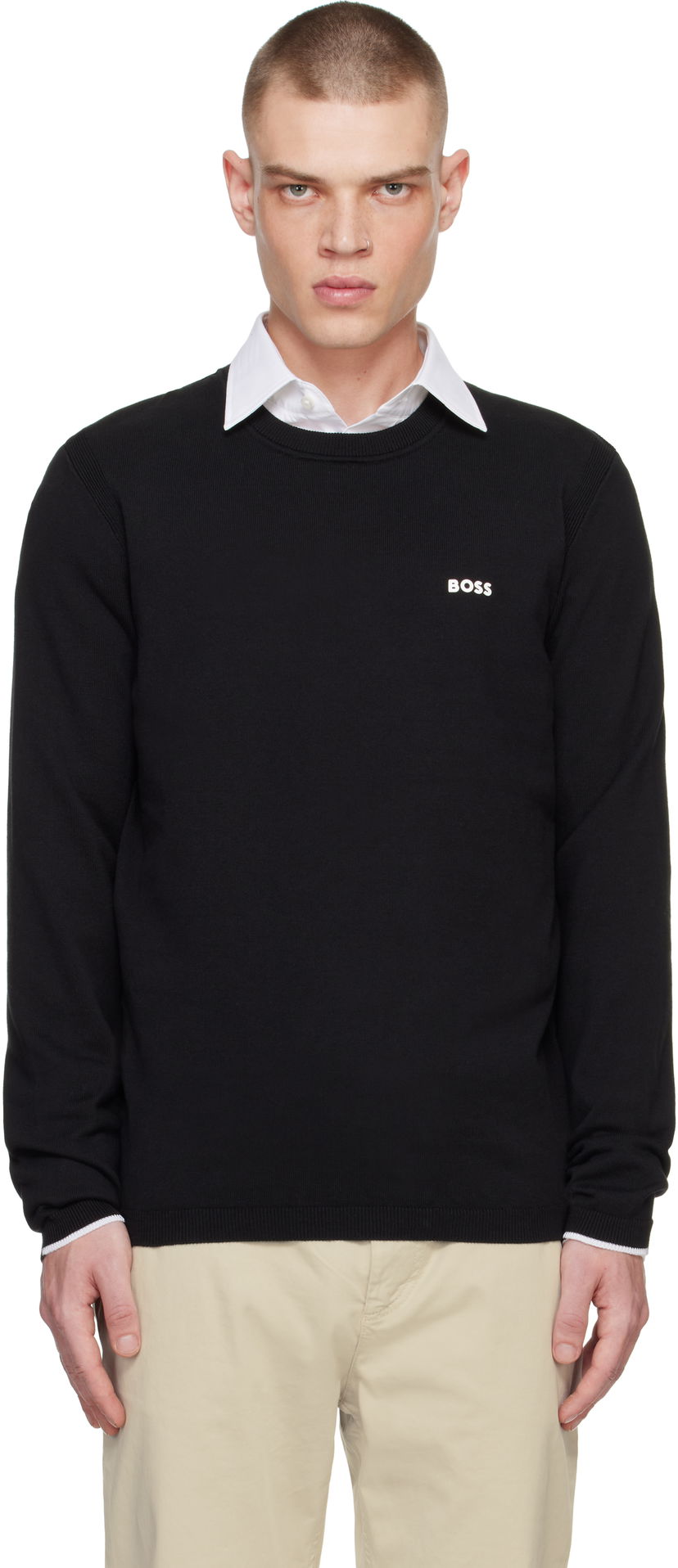 Džemper BOSS Logo Knit Sweater Crna | 50498539