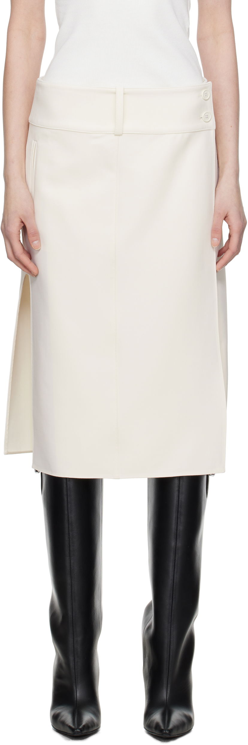 Suknja Courrèges Courrèges Belted Slit Midi Skirt Bijela | 125CJU221PL0170