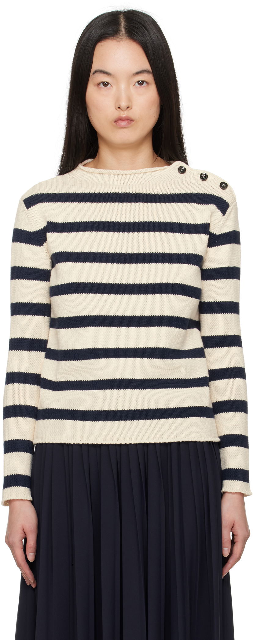 Džemper Max Mara Weekend Max Mara Vibo Striped Knit Sweater Bež | 2515361201600