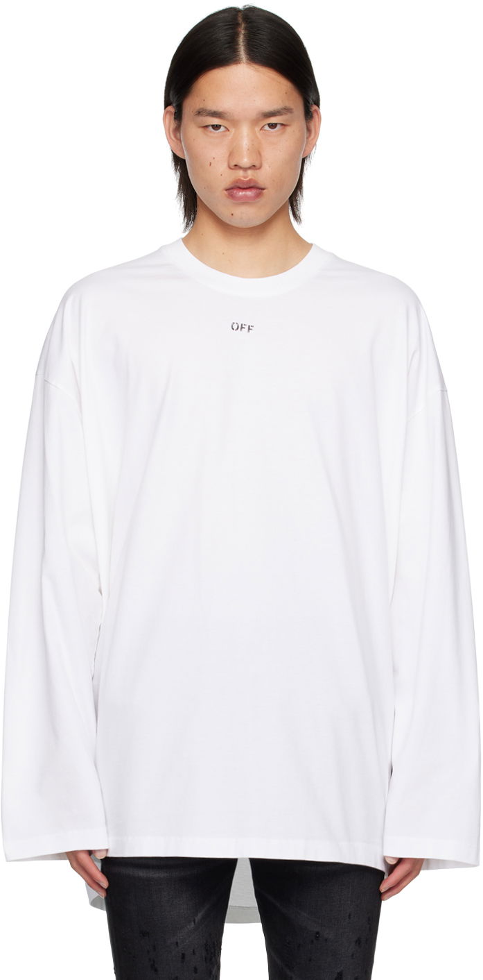 Majica kratkih rukava Off-White White Off Stamp Long Sleeve T-Shirt Bijela | OMAB091C99JER0010110