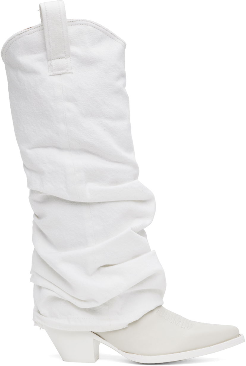 Odjeća R13 R13 Mid Cowboy Denim Sleeve Boots Bijela | R13S0107-WHT