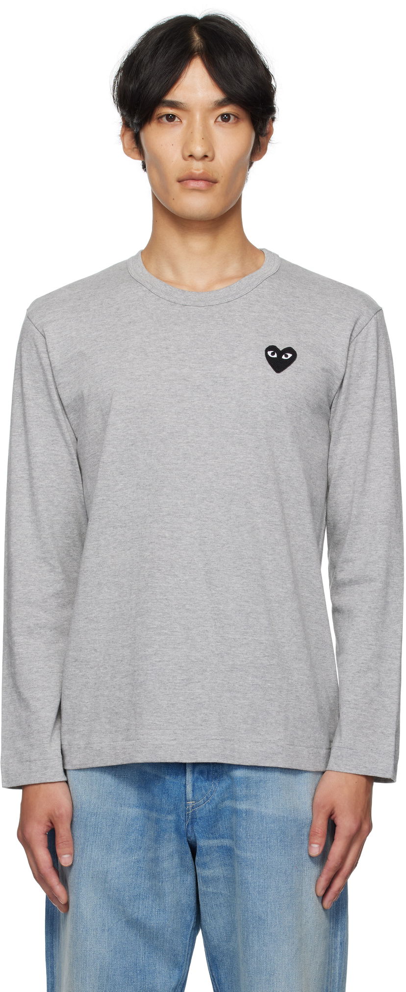Majica kratkih rukava Comme des Garçons CDG PLAY Heart Patch Long Sleeve Tee Siva | AZ-T122-051