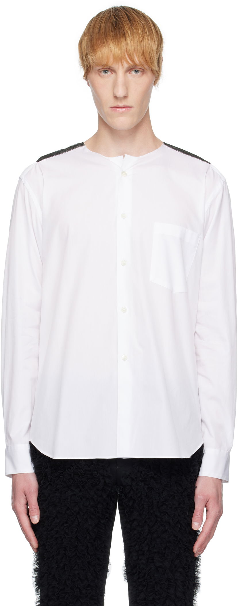Košulja Comme des Garçons Homme Plus Broad & Tulle Cotton Cloth Collarless Shirt Bijela | PO-B013-051