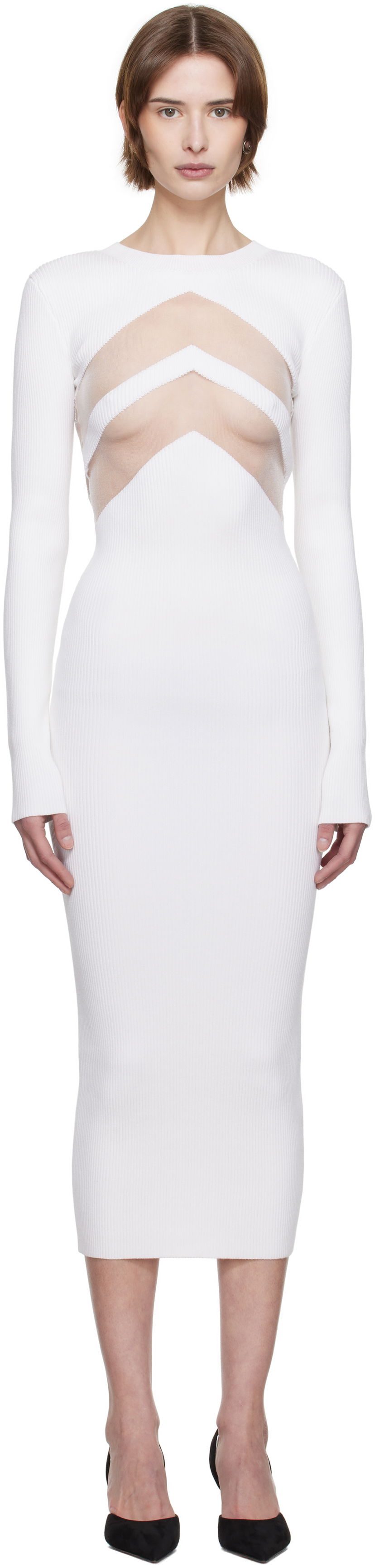 Haljina Jean Paul Gaultier Jean Paul Gaultier 'The Chevrons' Midi Dress Bijela | 25/33-F-RO379-M085-01