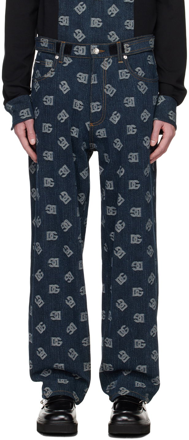 Hlače Dolce & Gabbana Blue Jacquard Jeans Tamnoplava | GVOJXTFJFAR
