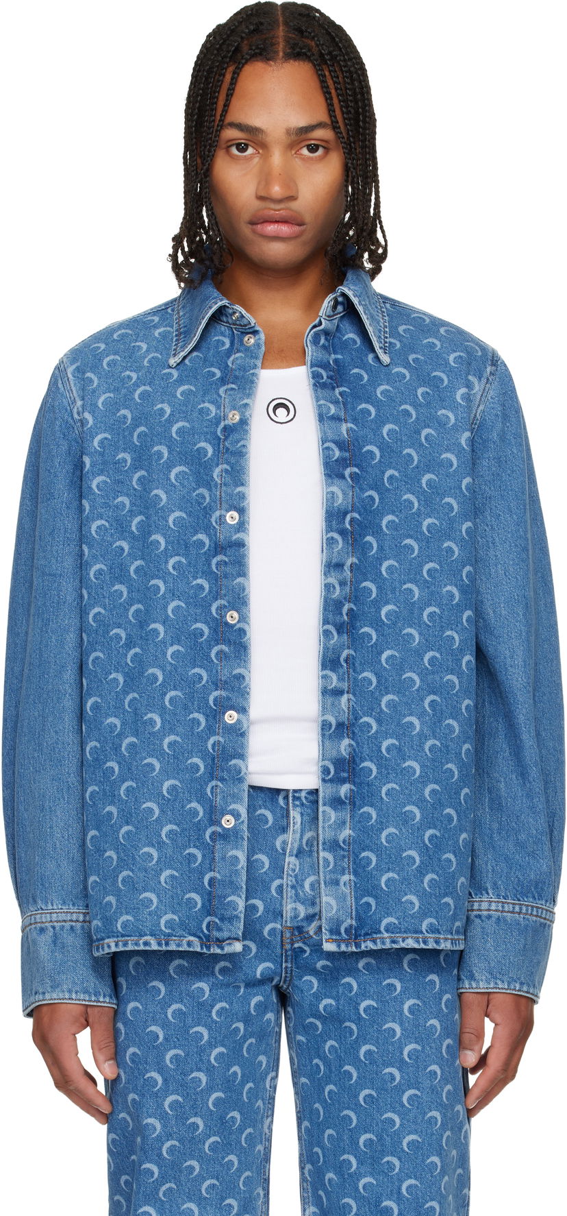 Košulja Marine Serre Marine Serre Moon Laser Denim Shirt Plava | USI035ACDEN0002