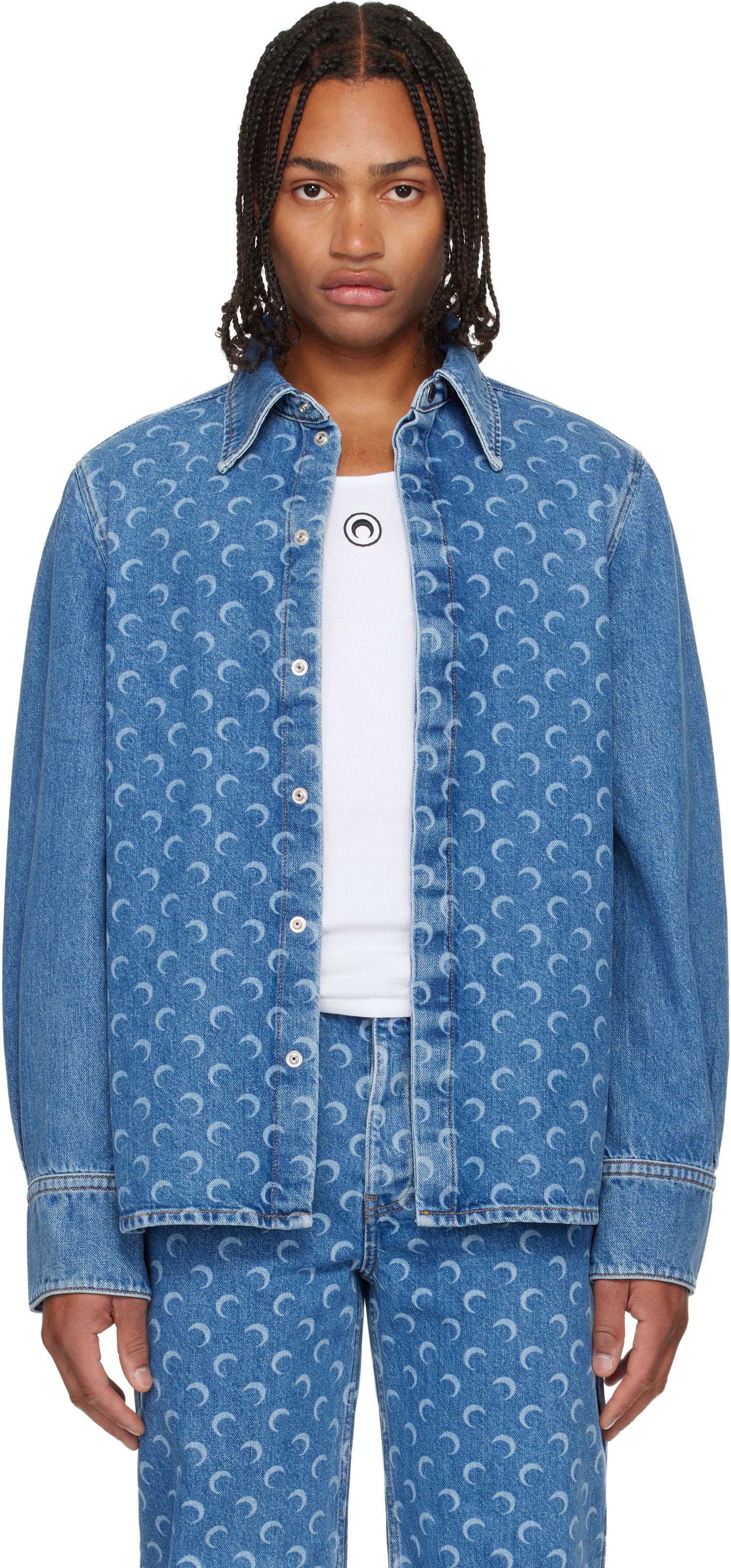 Košulja Marine Serre Marine Serre Moon Laser Denim Shirt Plava | USI035ACDEN0002, 0