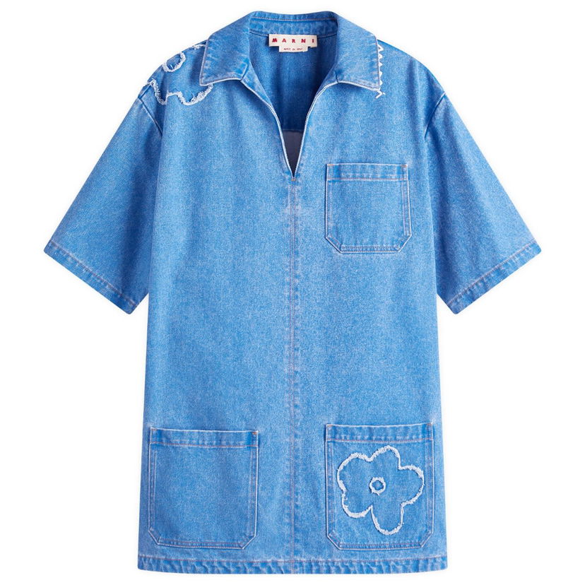 Košulja Marni Marni Denim Shirt Dress with Flower Appliqué Plava | ABJD1391QS