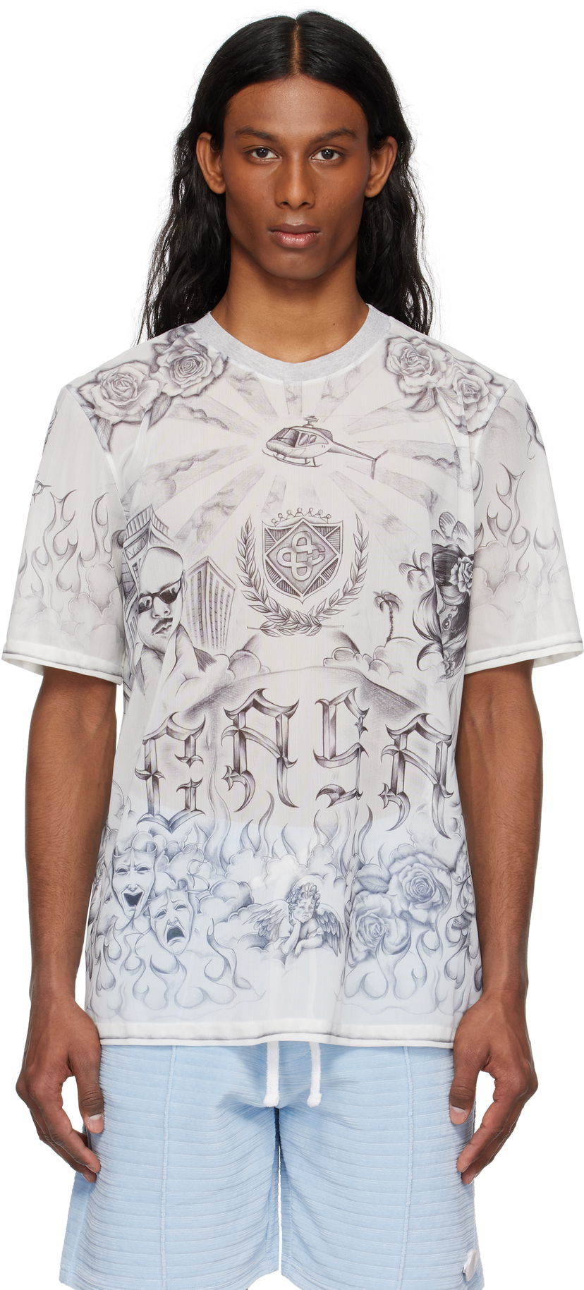 Majica kratkih rukava Casablanca Casablanca Tattoo Mesh T-Shirt Bijela | MS25-TP-071-01