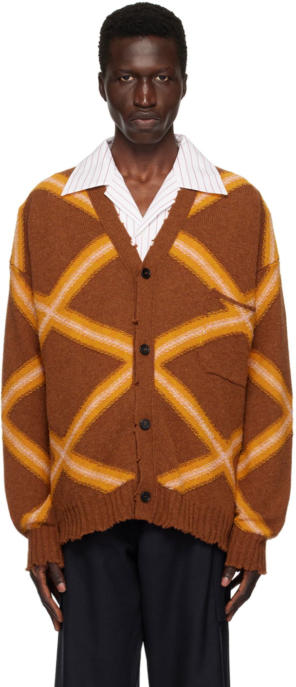 Džemper Marni Broken Macro Argyle Cardigan Smeđa | CDMG0134Q0 UFH946