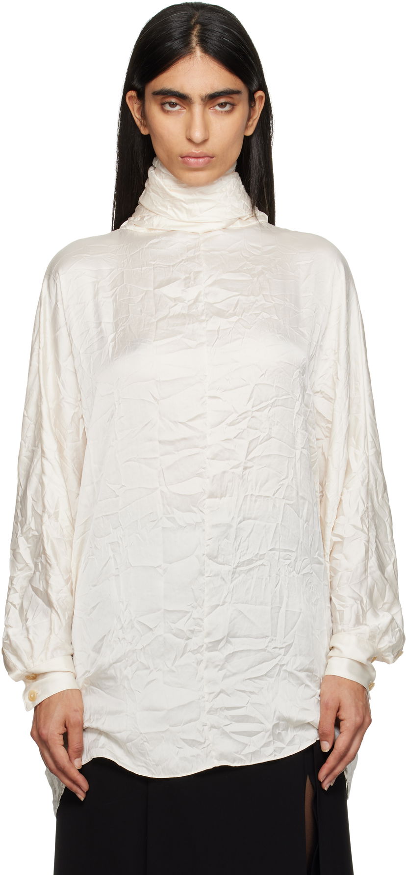 Košulja Khaite Textured Turtleneck Top Bijela | 23564116