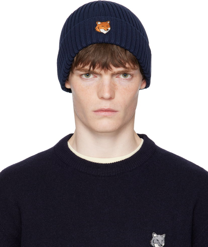 Kapica MAISON KITSUNÉ Maison Kitsuné Fox Head Beanie Tamnoplava | PM06111KT1140