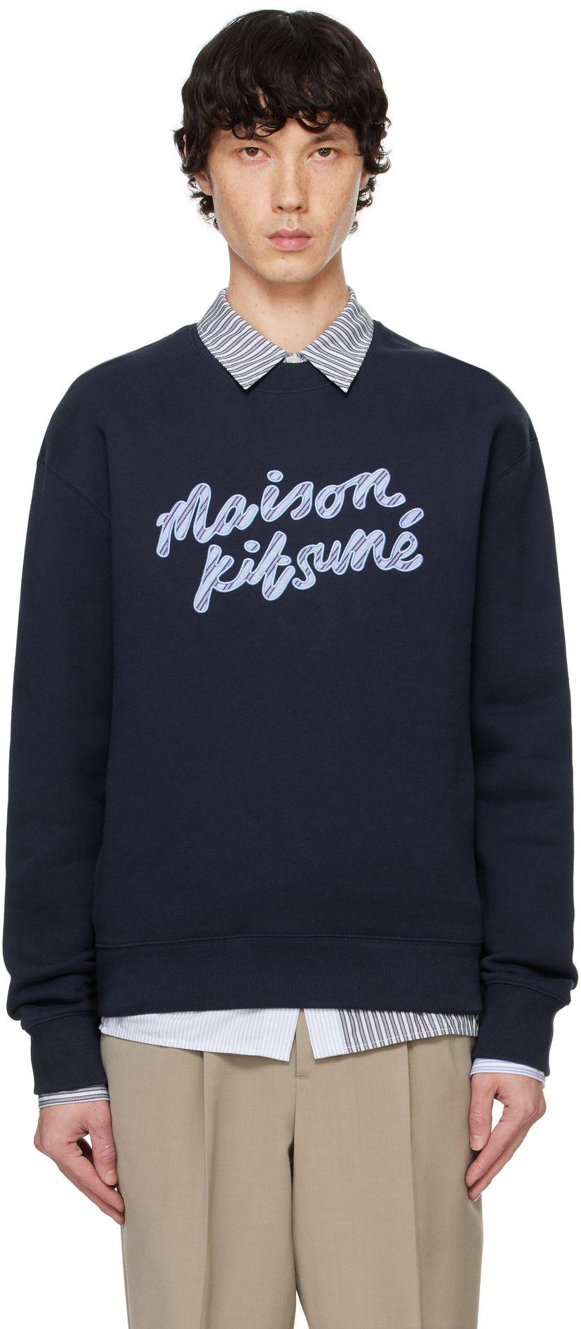 Dukserice MAISON KITSUNÉ Handwriting Striped Comfort Sweatshirt Plava | NM00310KM0307