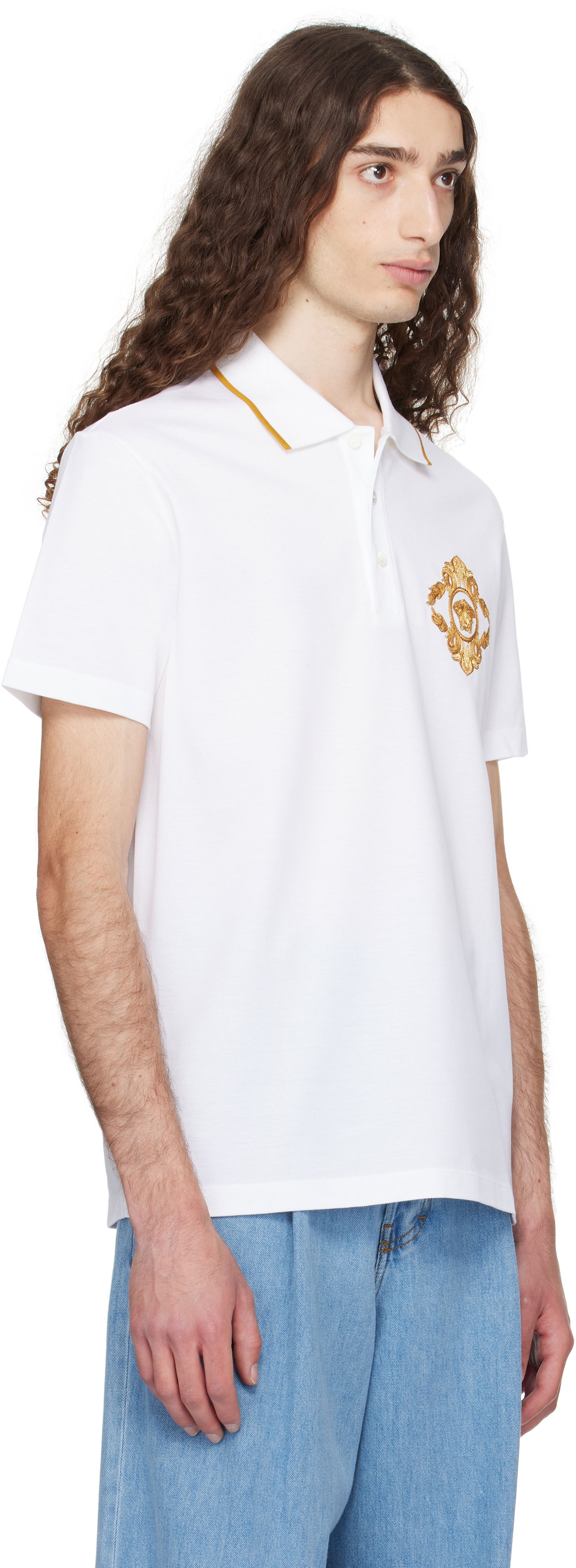 Polo majica Versace Versace Embroidered Architectural Baroque Polo Bijela | 1013906_1A14973, 1