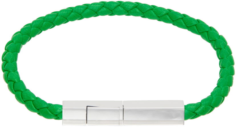 Narukvica Bottega Veneta Braided Leather Bracelet Zelena | 732416 V507C